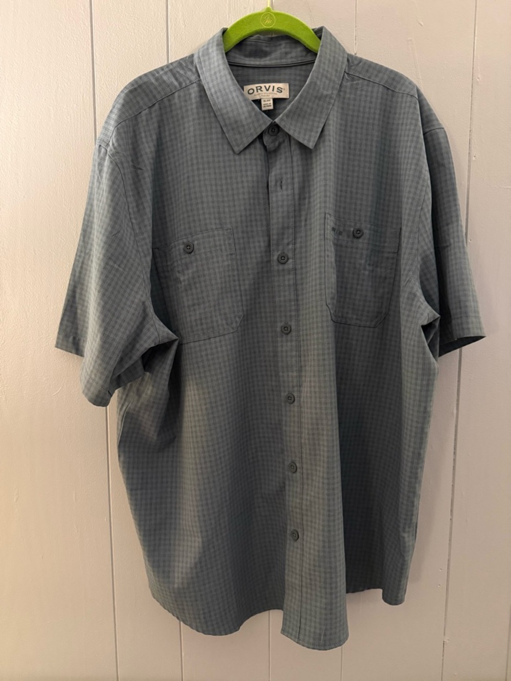 Orvis Men's Short-Sleeve Button-Down Shirt in Blue-Green/Olive